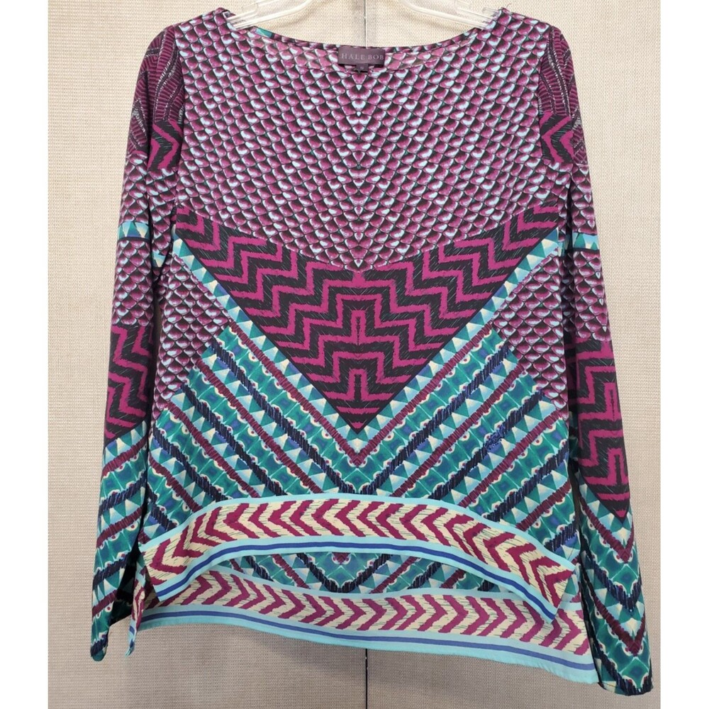Hale Bob Mixed Print Long Sleeve High-Low Hem Blouse Size Small Boho